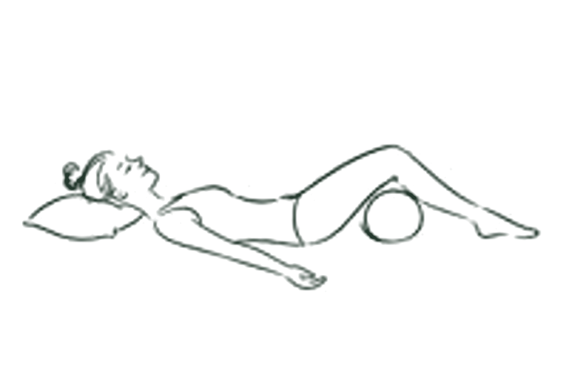 Ink drawing of a woman resting with a bolster under her knees
